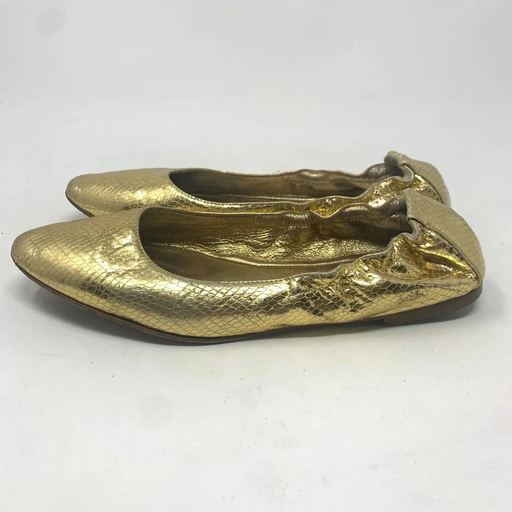 Dolce & Gabbana Gold Metallic Snakeskin Flats - Picture 9 of 10